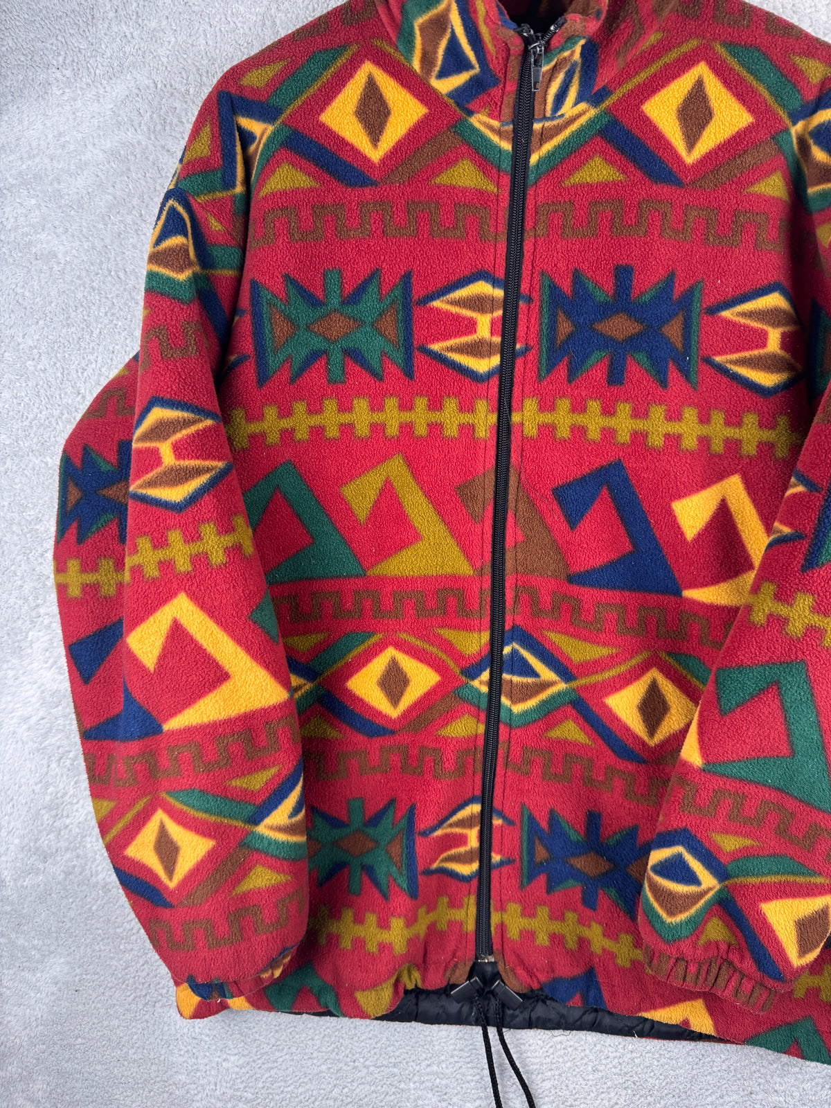 GEBO Vintage Fleece Jacket Mens XL Red Aztec Geometric Full Zip