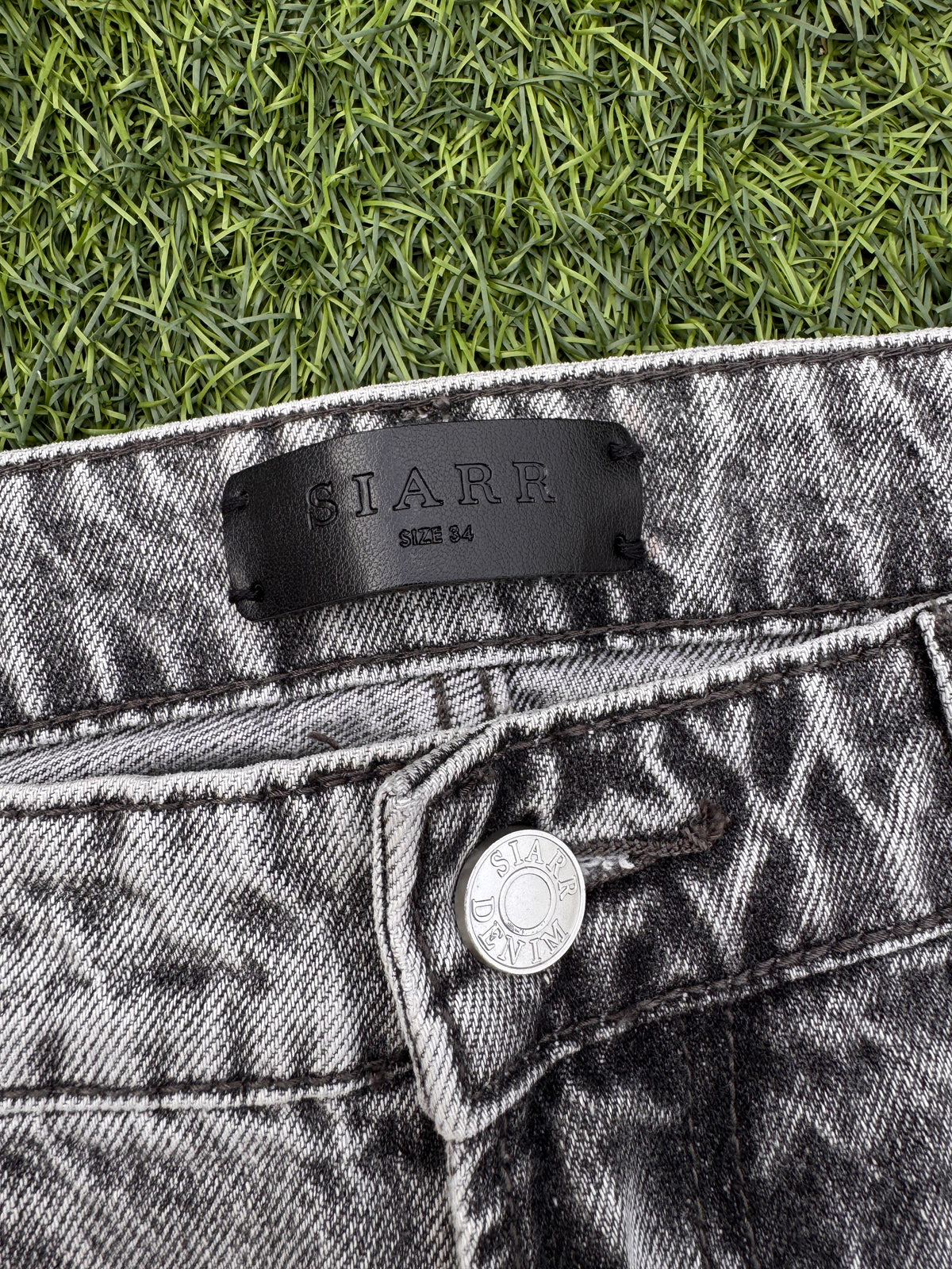 SIARR Mens Jeans W34 L 32 Grey Acid Wash Baggy Straight Leg Y2K