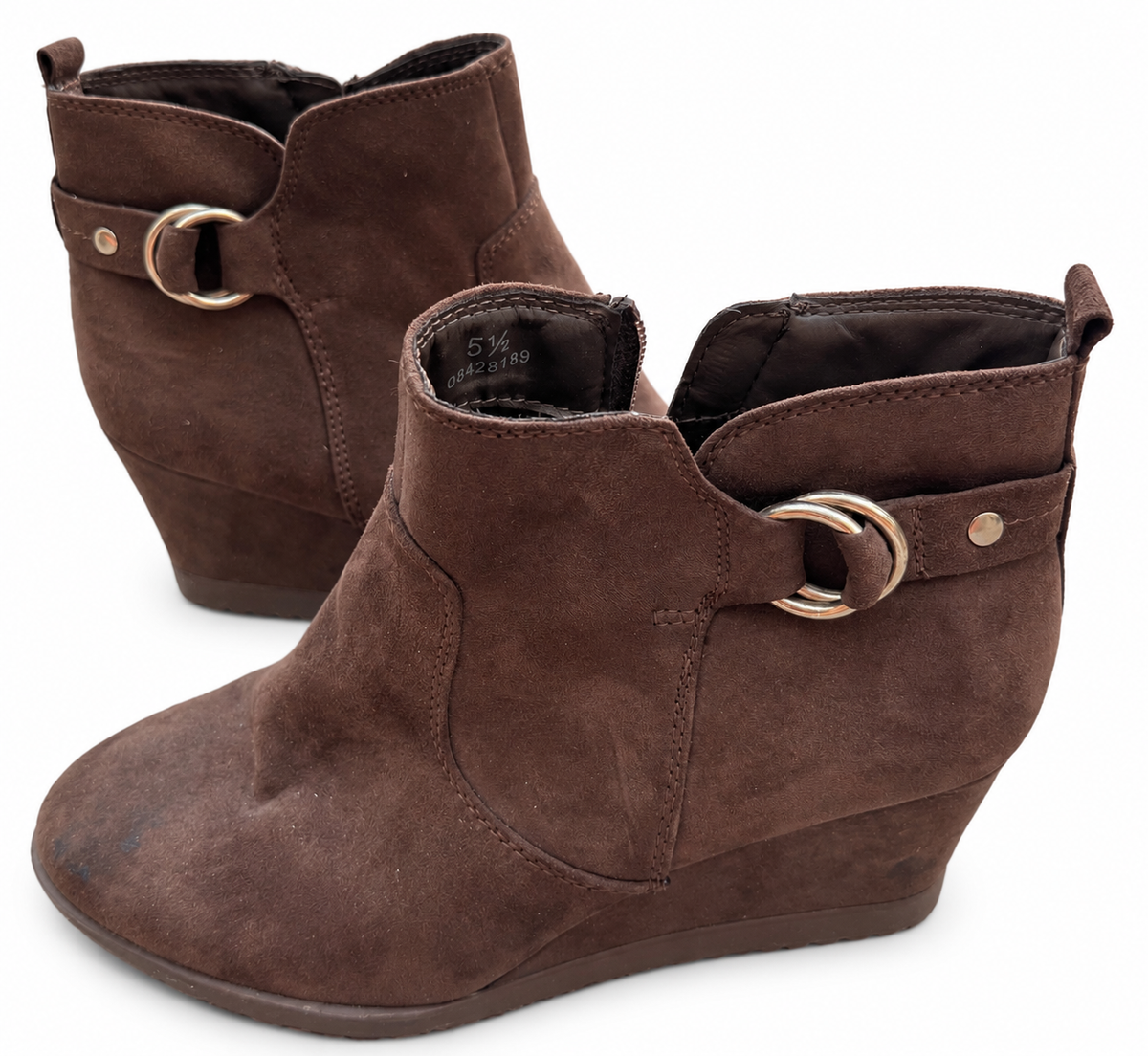 M&S Womens Brown Suede Look Wedge Ankle Boots Wide Fit UK 5.5 Insolia