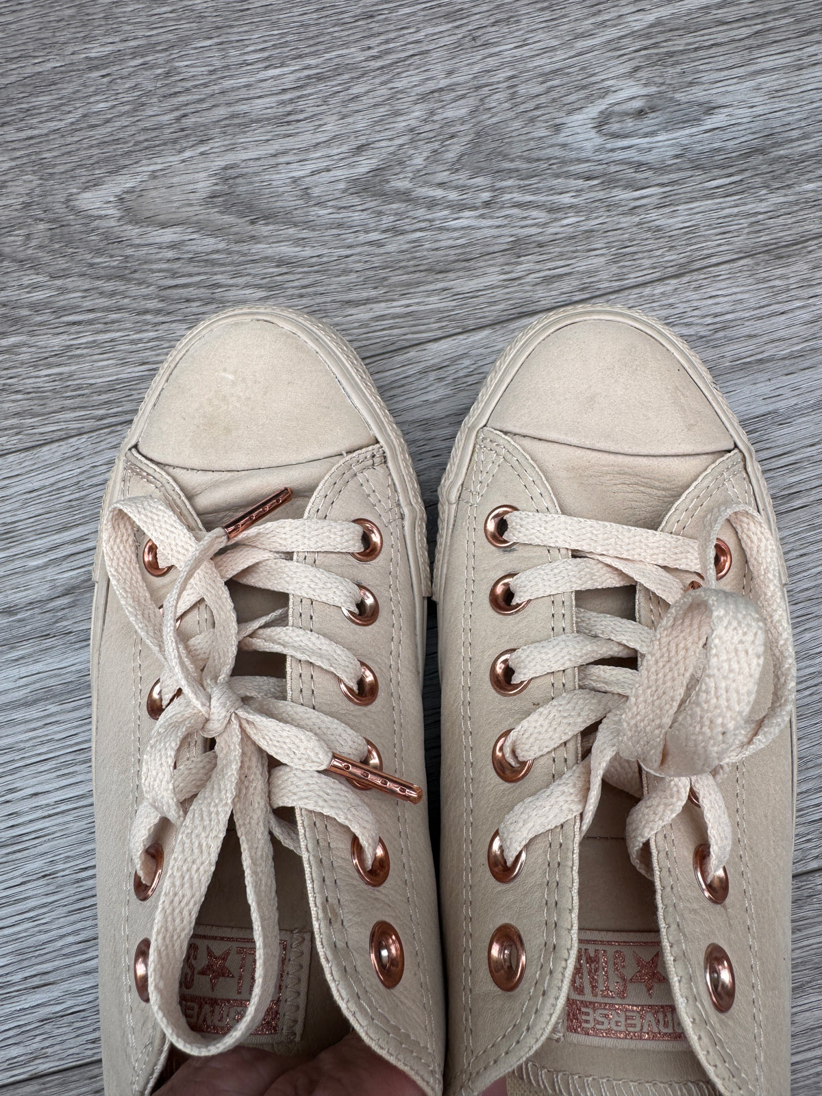 Converse All Star Womens UK 6 Cream Leather Rose Gold Low Top Trainers