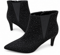M&S Womens Ankle Boots UK 5.5 Black Diamante Stiletto Heel Pointed Toe Zip