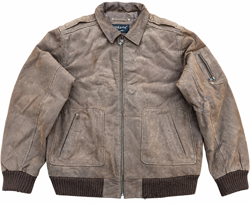 Morena Mens Brown Leather Bomber Jacket 42R XL Distressed Aviator Biker