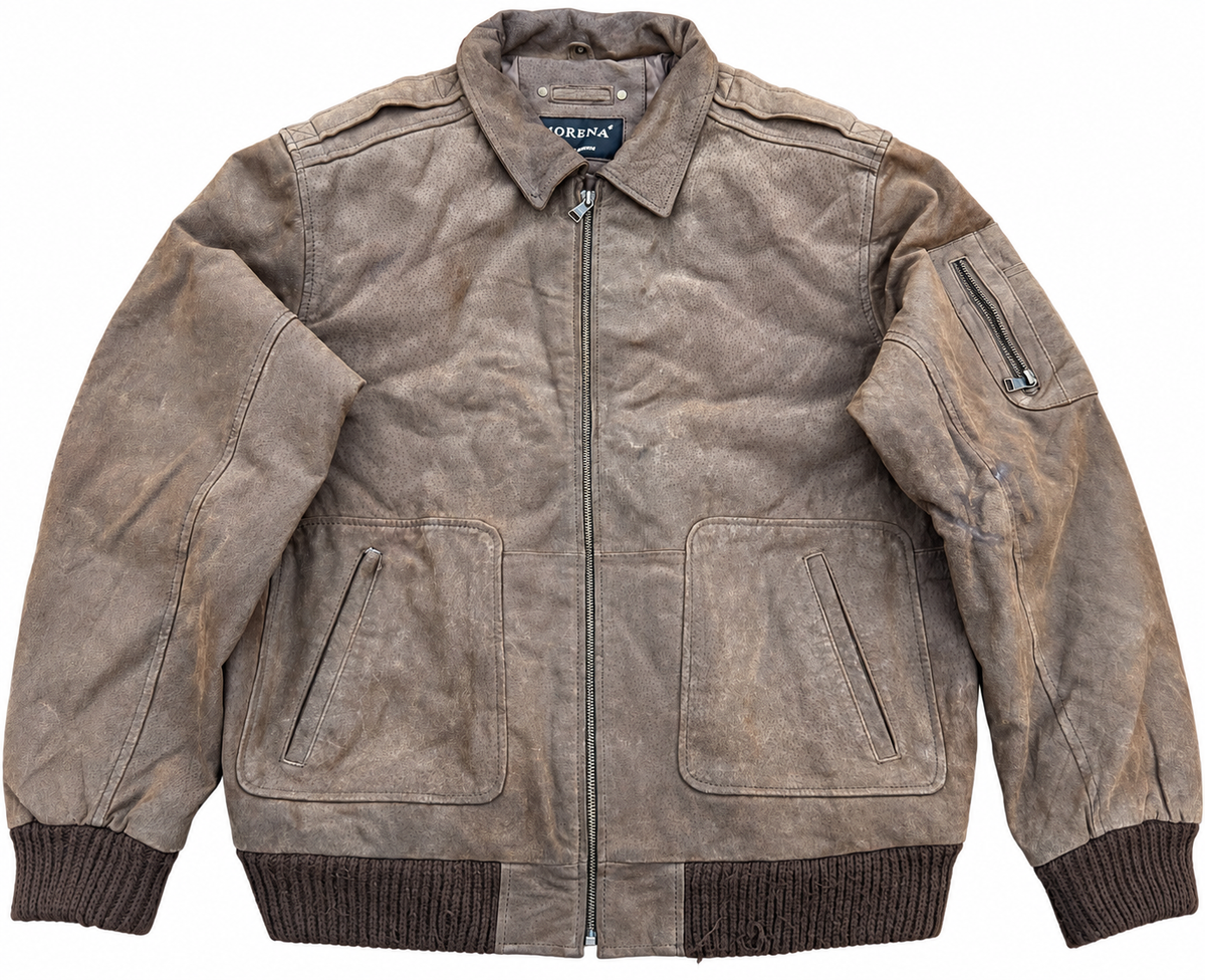 Morena Mens Brown Leather Bomber Jacket 42R XL Distressed Aviator Biker