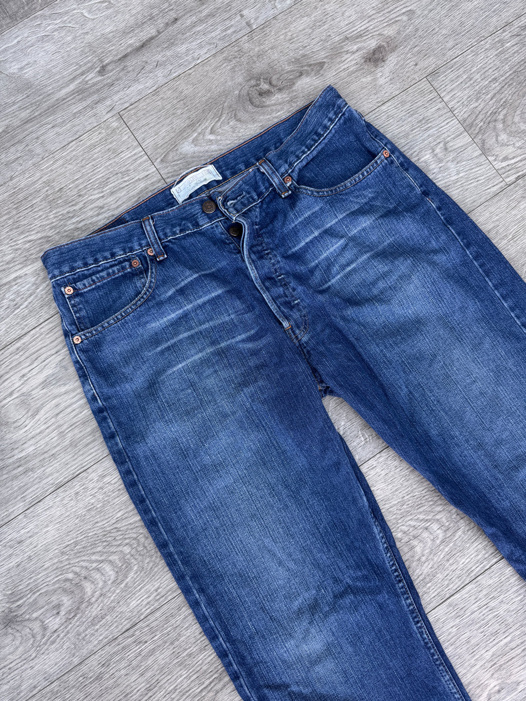 Levi Strauss Signature Mens Jeans W34 L32 Blue Denim Straight Leg Faded