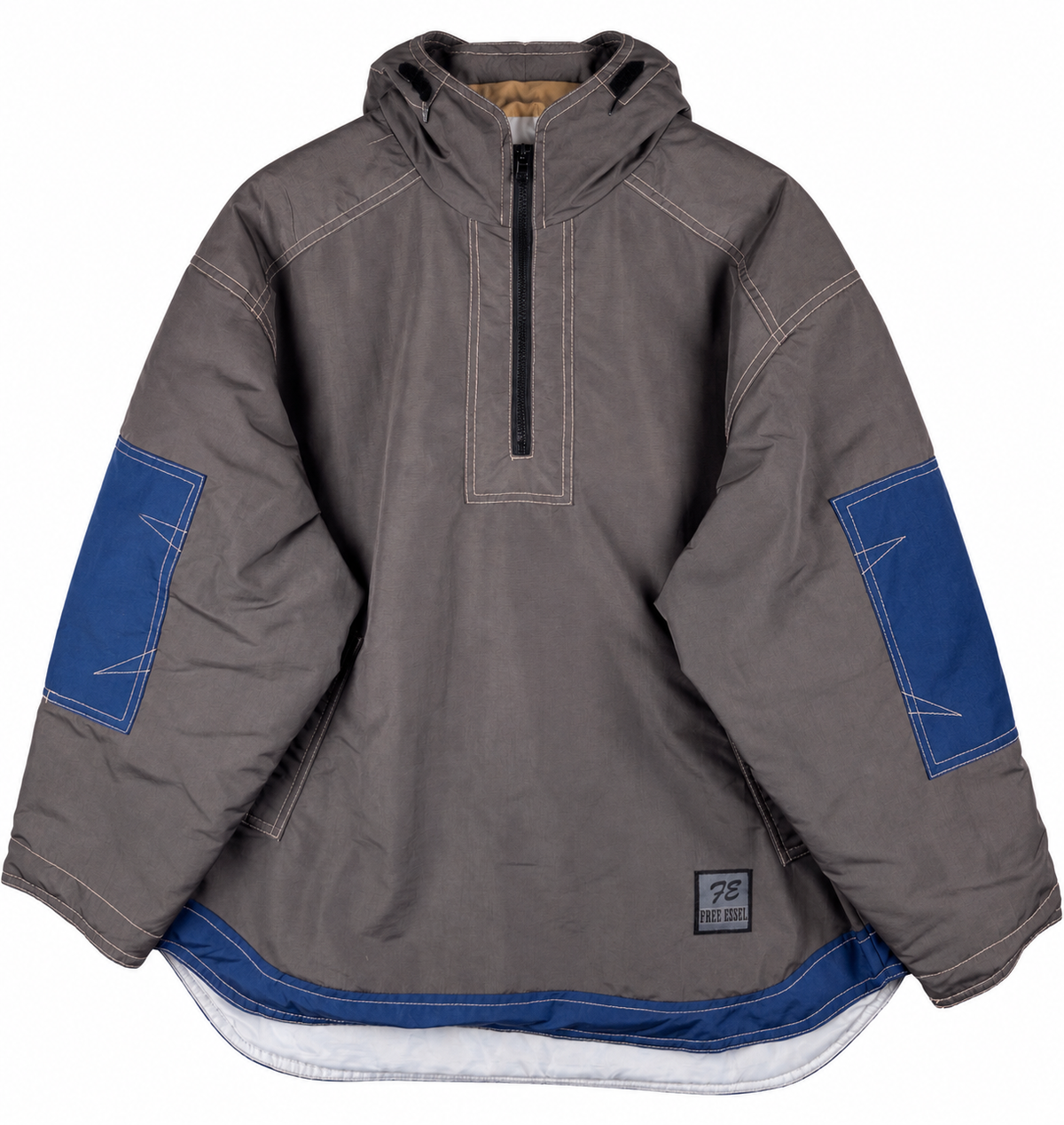 Free Essel Japan Mens Large Grey Blue Hooded Pullover Jacket Y2K Retro Anorak