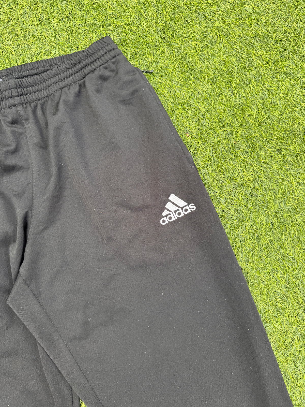 Adidas Mens Joggers Small Black White 3 Stripe Tracksuit Bottoms Zip