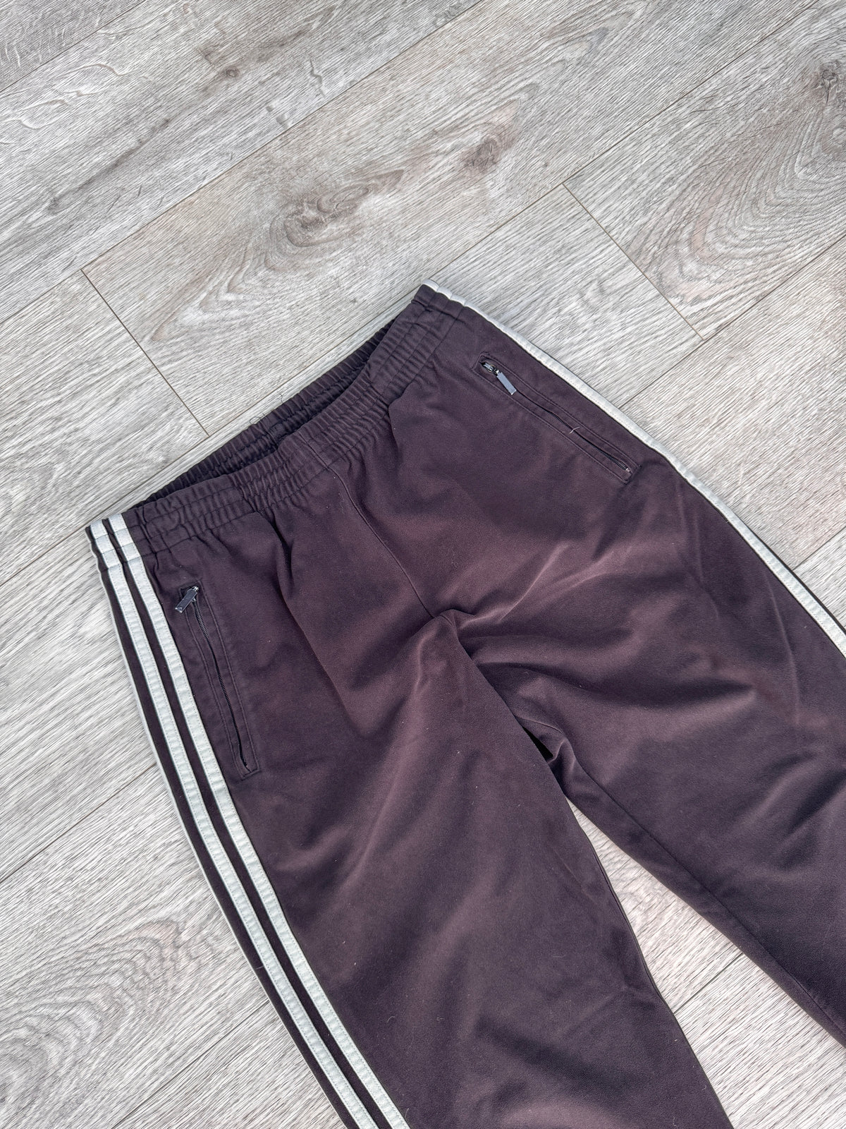 Vintage Adidas Track Pants Brown 3 Stripe Joggers Y2K 00s Zip Cuff Mens W30 L 30