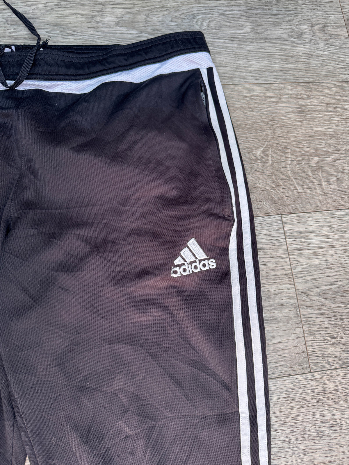 Adidas Mens Tracksuit Bottoms Large Black White 3 Stripe Training