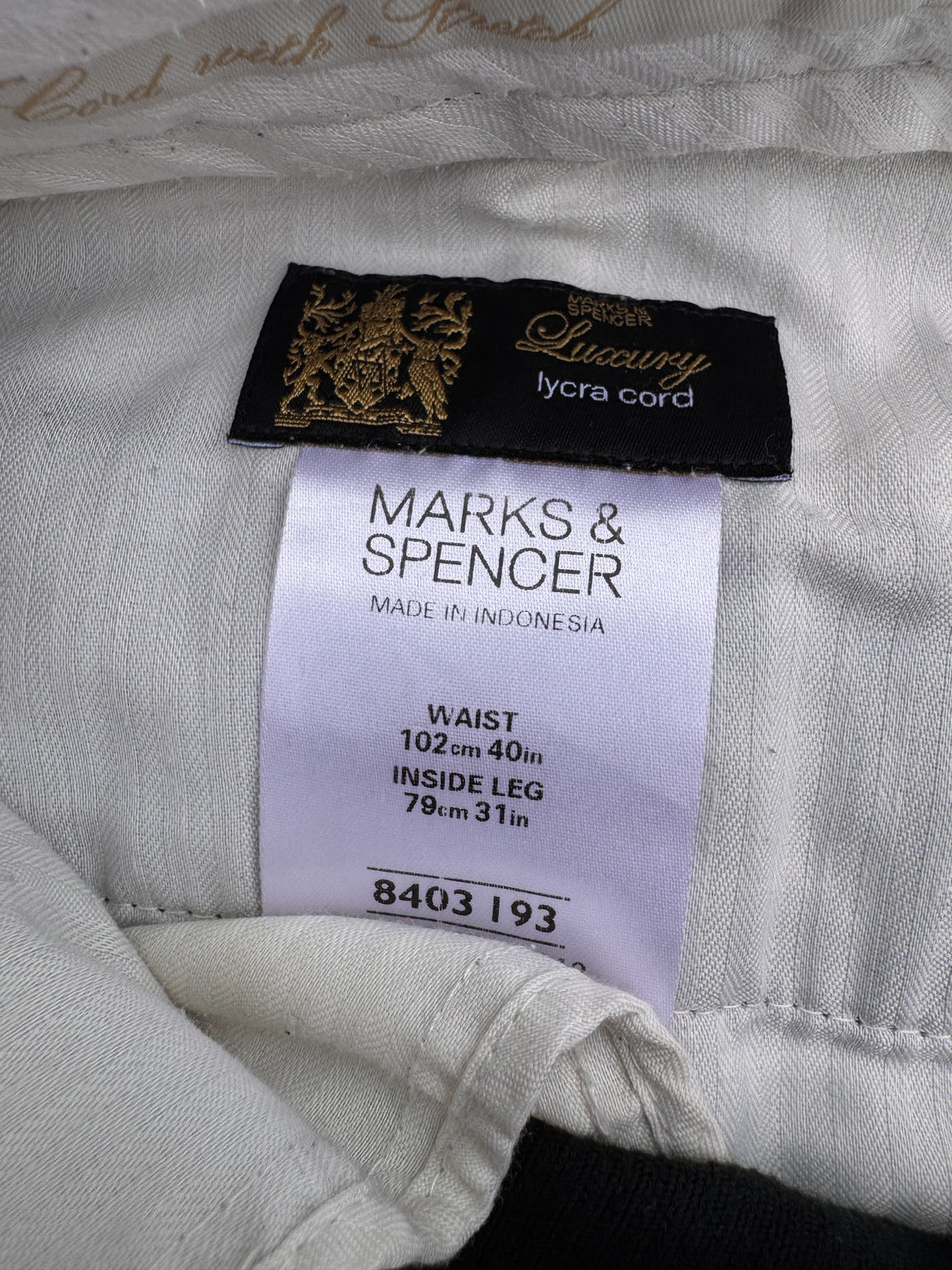 M&S Luxury Corduroy Trousers Mens W40 L31 Black Straight Leg Cord