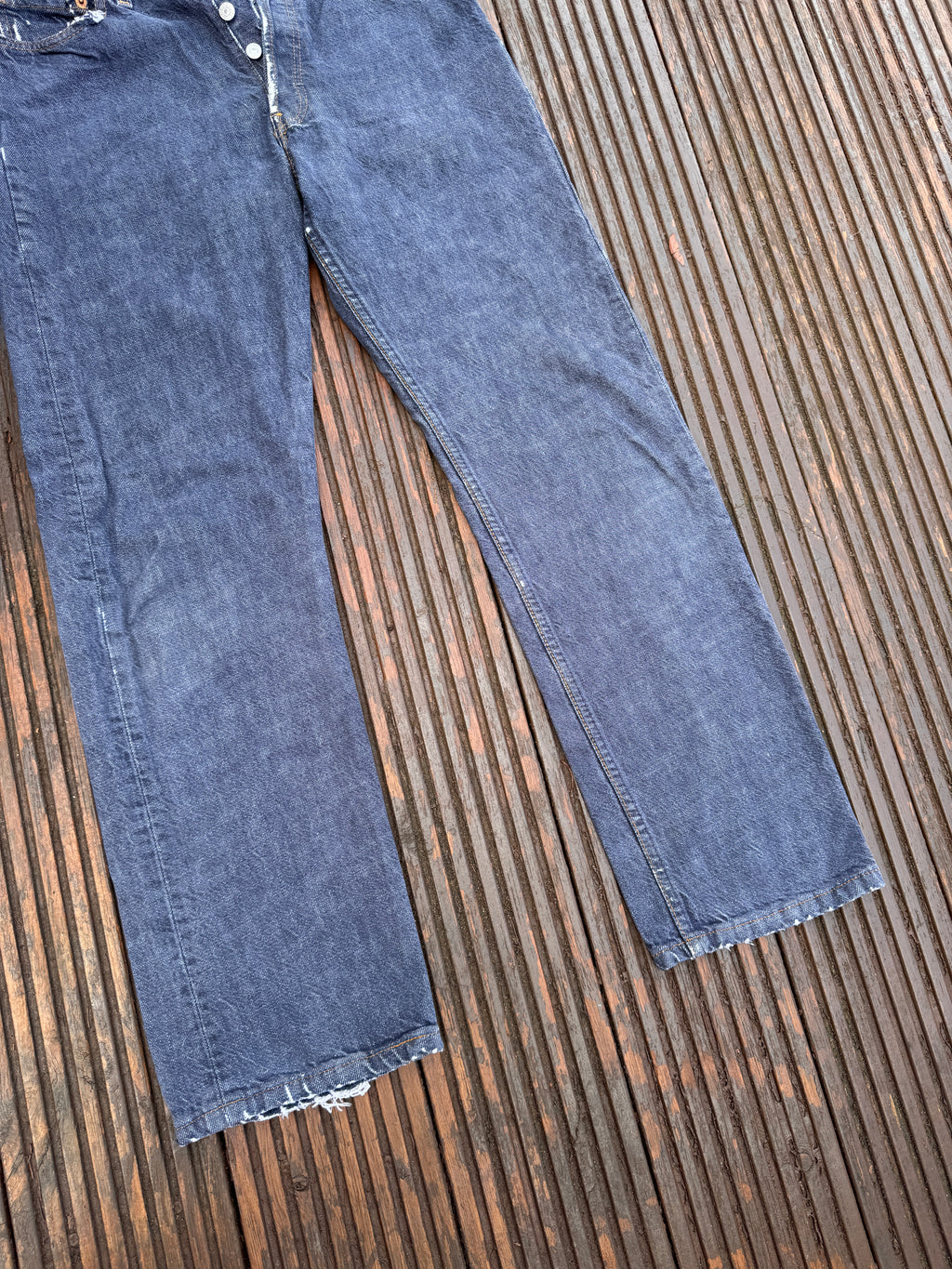 Levis 501 Mens Jeans W30 L30 Blue Denim Straight Leg Distressed Button Fly
