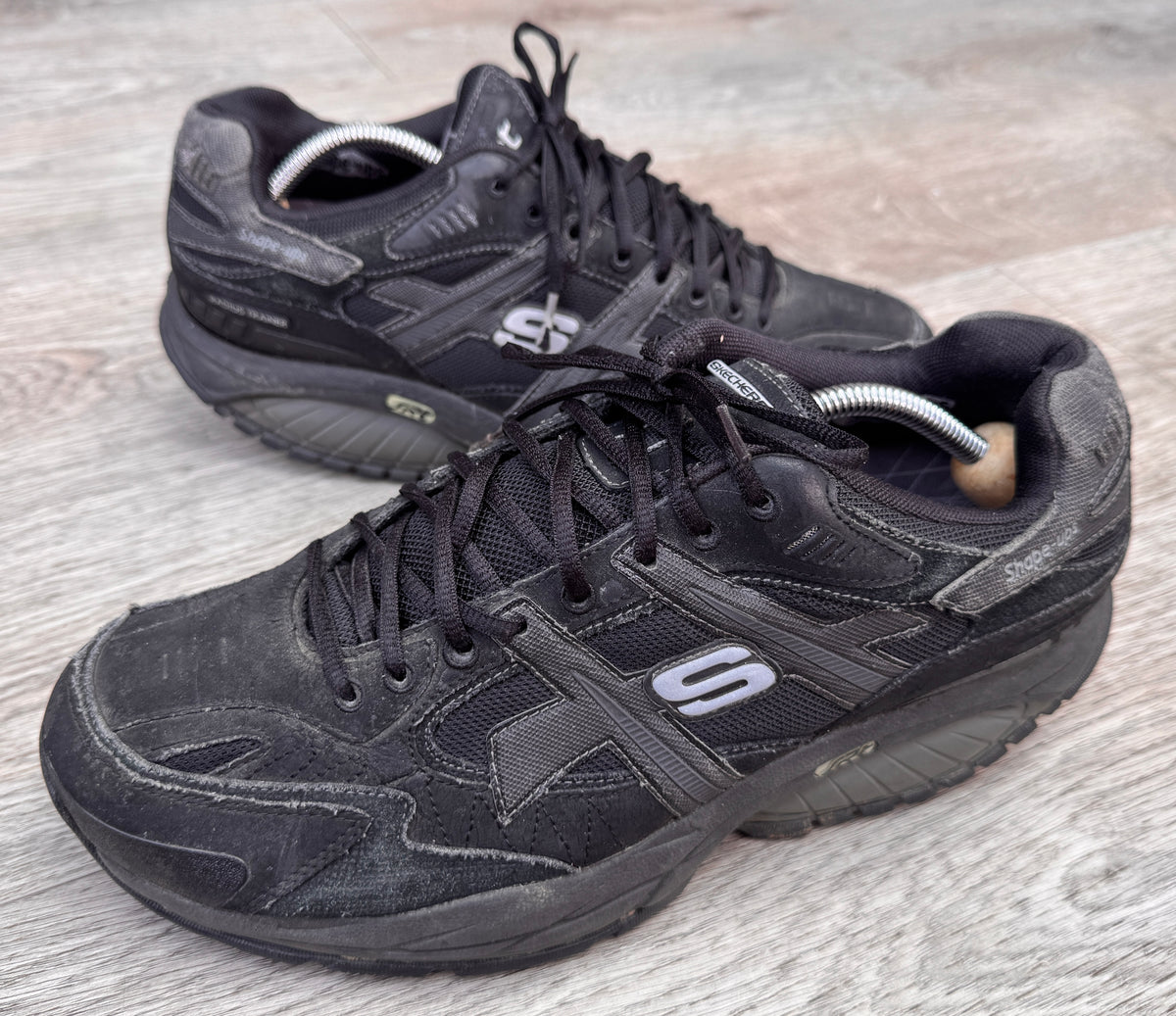 Skechers Shape Ups Radius Mens Black Leather Walking Trainers Fitness UK 10