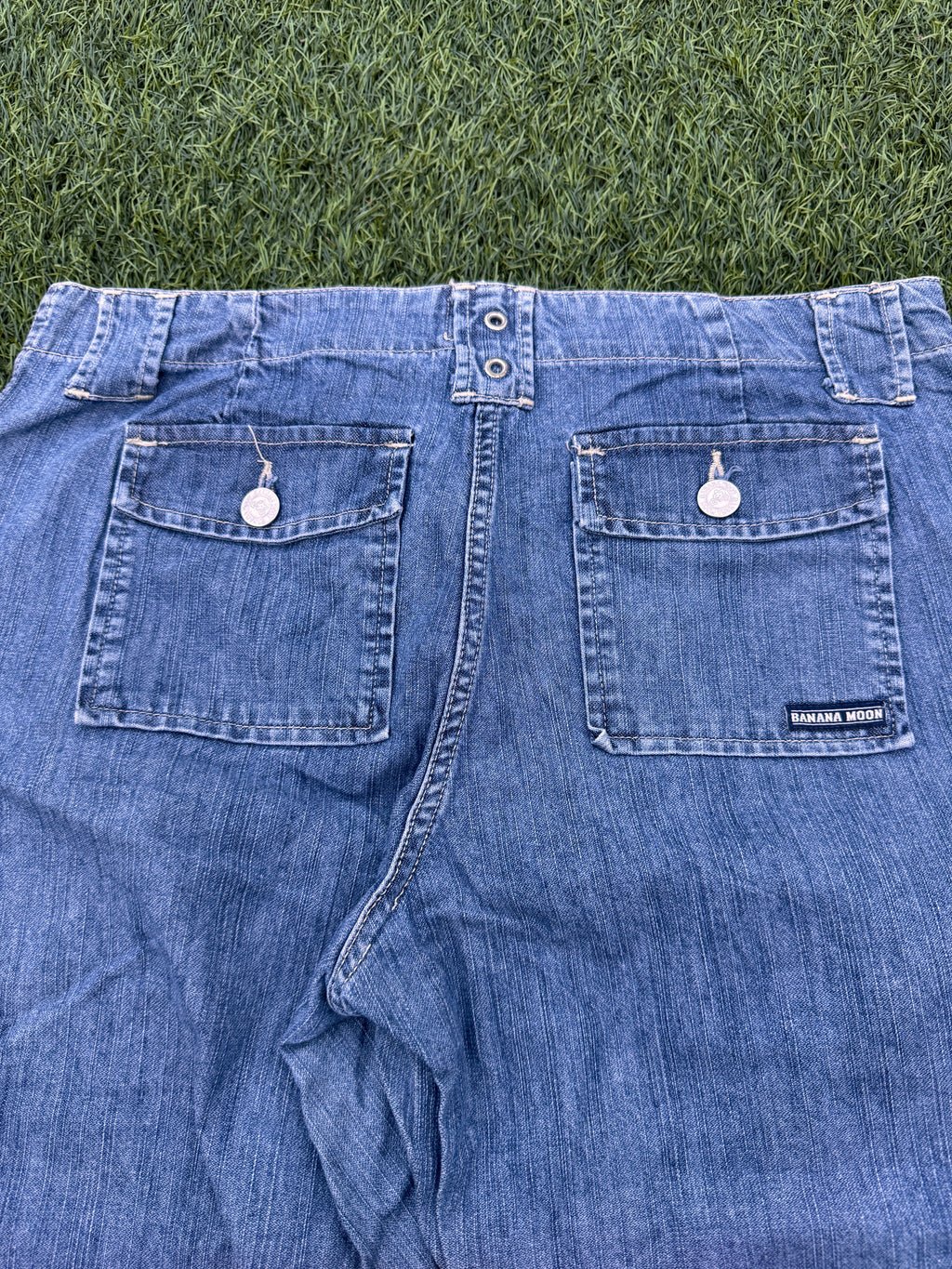 Banana Moon Womens Jeans Size 40 Blue Denim Cargo Wide Leg Y2K Cropped