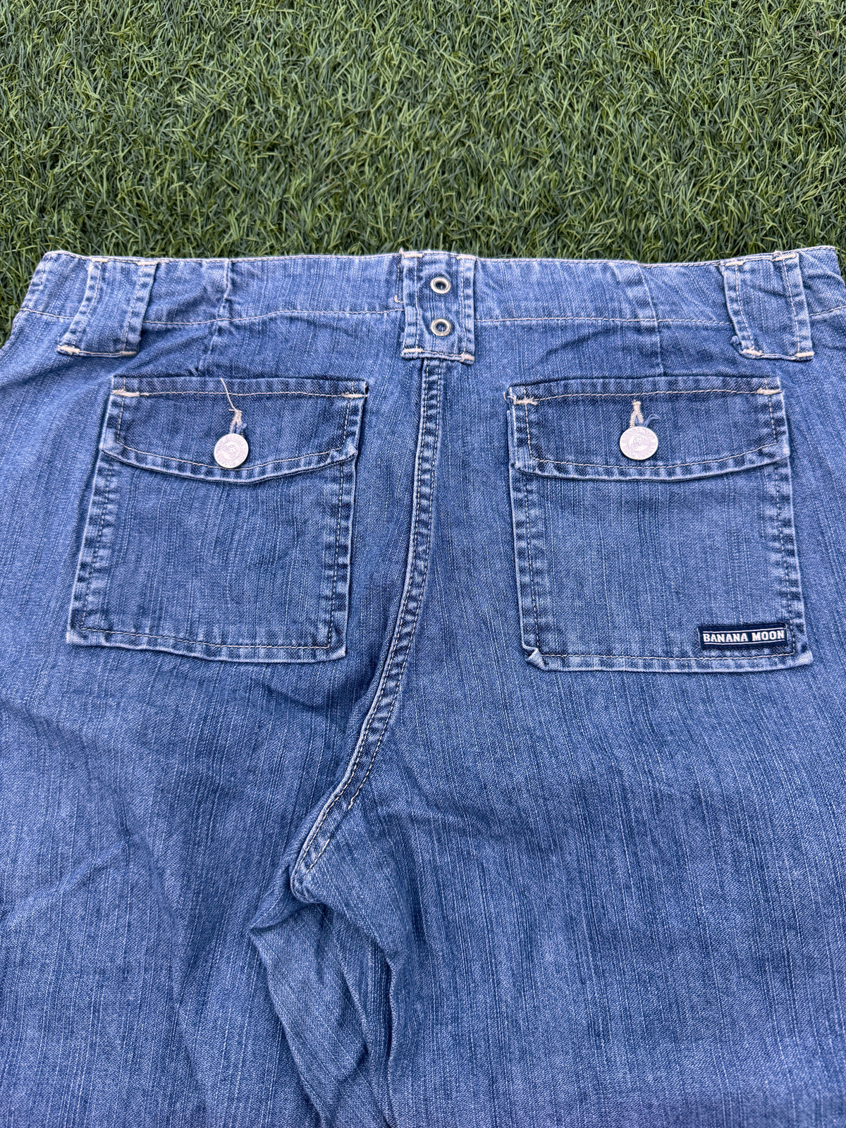 Banana Moon Womens Jeans Size 40 Blue Denim Cargo Wide Leg Y2K Cropped