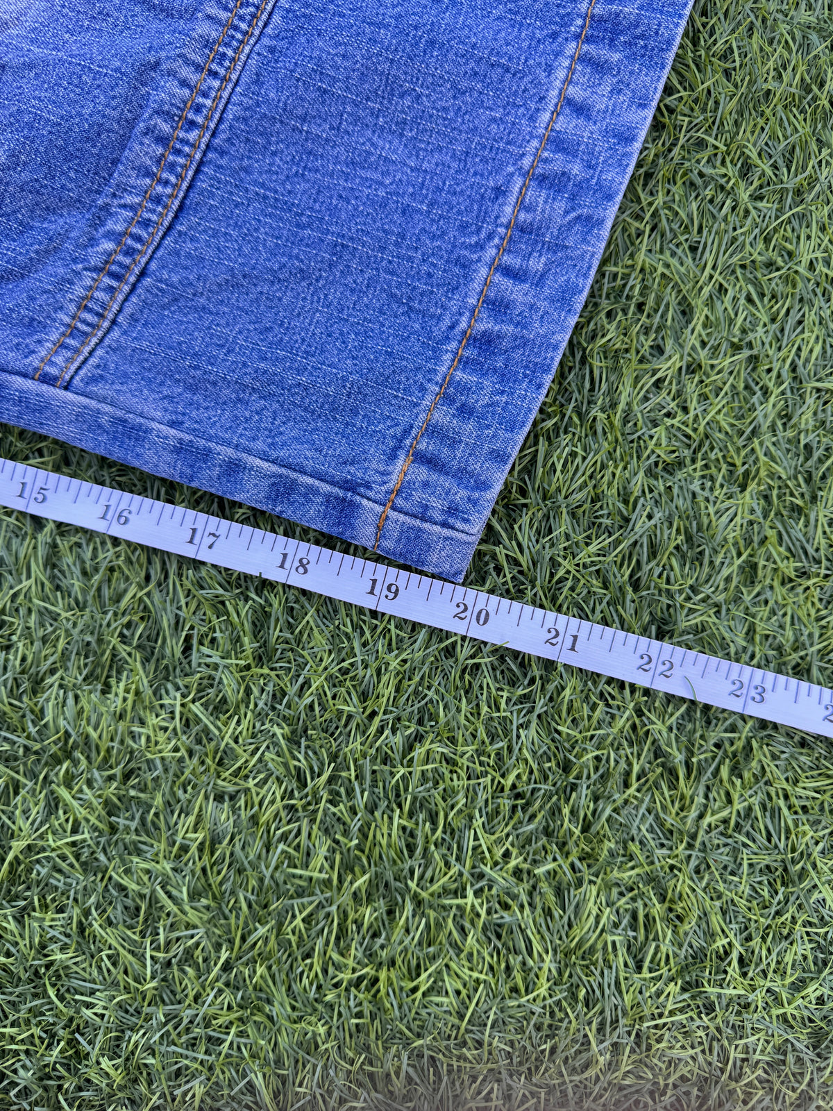 Mens W34 Baggy Denim Jorts Blue Y2K Skater Wide Leg Carpenter Shorts