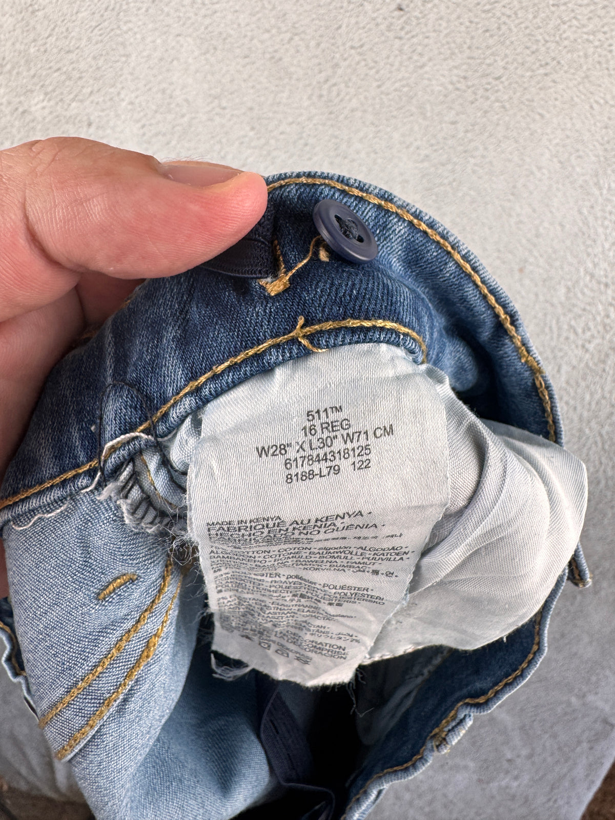 Levis 511 Performance Mens Jeans W28 L30 Blue Slim Fit Stretch Denim Distressed