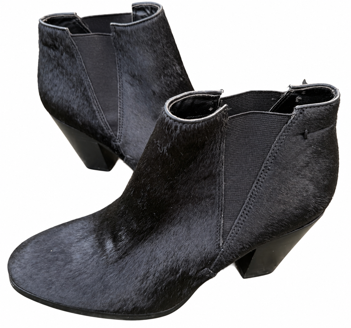 M&S Autograph Womens Pony Hair Chelsea Ankle Boots Black UK 7 Block Heel