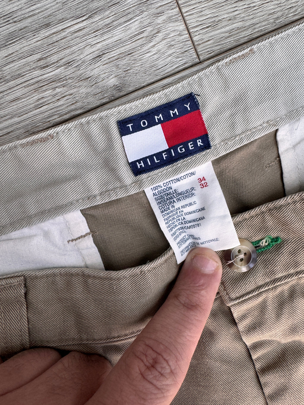 Tommy Hilfiger Mens Chino Trousers W34 L32 Beige Khaki Slim Fit Cotton 90s