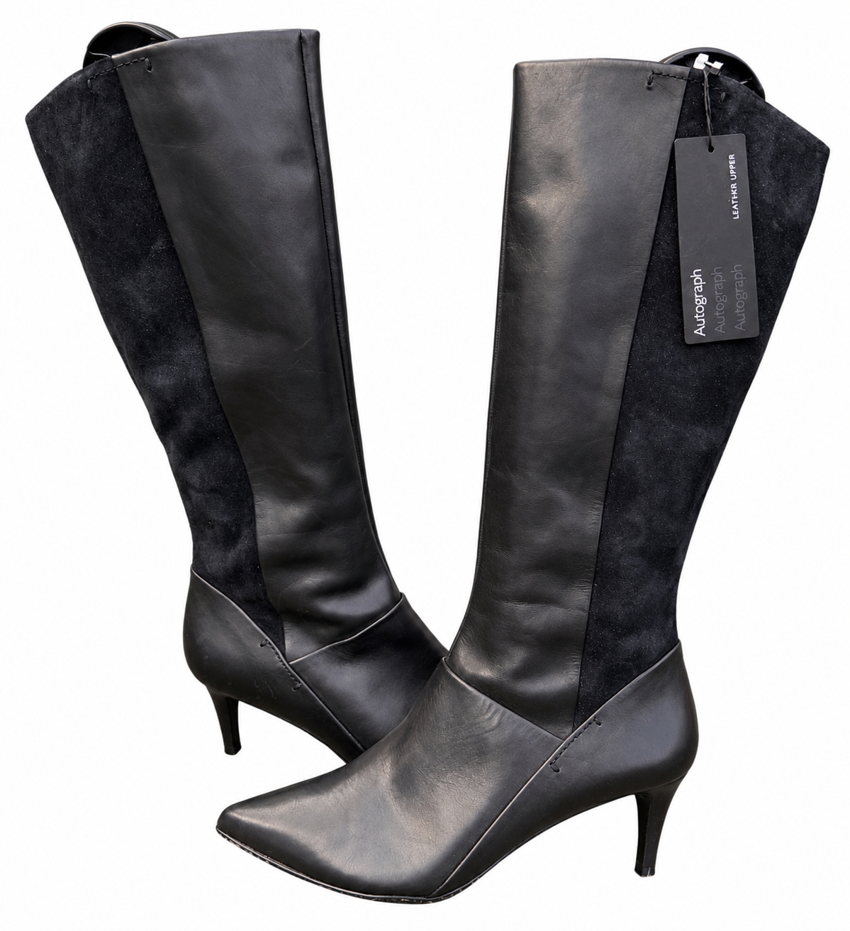 M&S Autograph Womens Black Leather Suede Knee High Boots UK 7.5