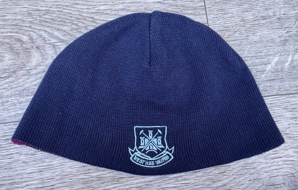 West Ham United FC Beanie Hat Navy Blue Claret Reversible Football