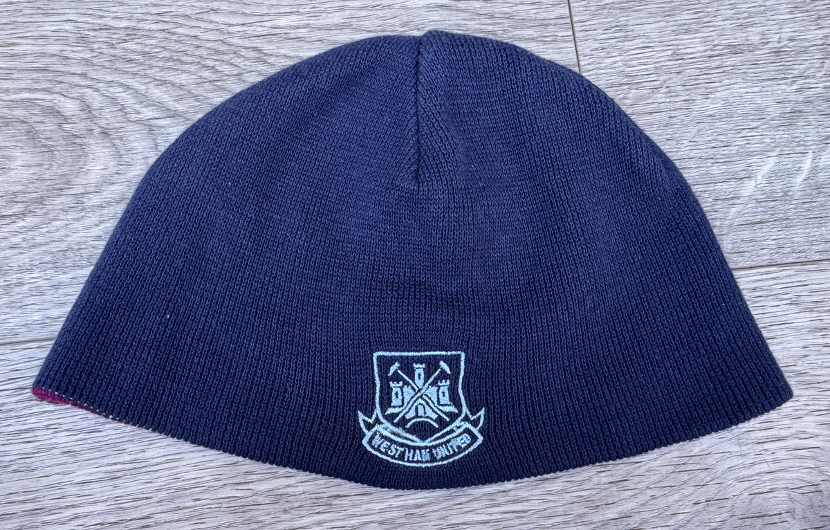 West Ham United FC Beanie Hat Navy Blue Claret Reversible Football