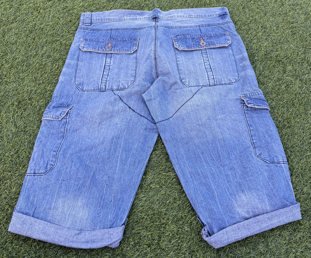 Okay Jeans Wear Mens Denim Cargo Shorts W40 Blue Long Baggy Utility