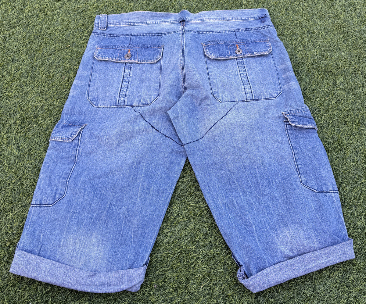 Okay Jeans Wear Mens Denim Cargo Shorts W40 Blue Long Baggy Utility