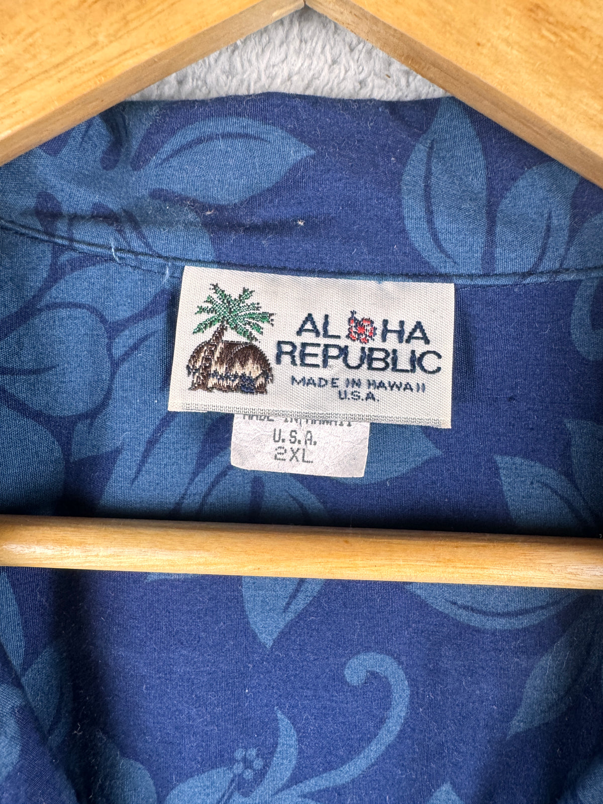 Aloha Republic Hawaiian Shirt 2XL Blue Surfboard Hibiscus Made In Hawaii USA
