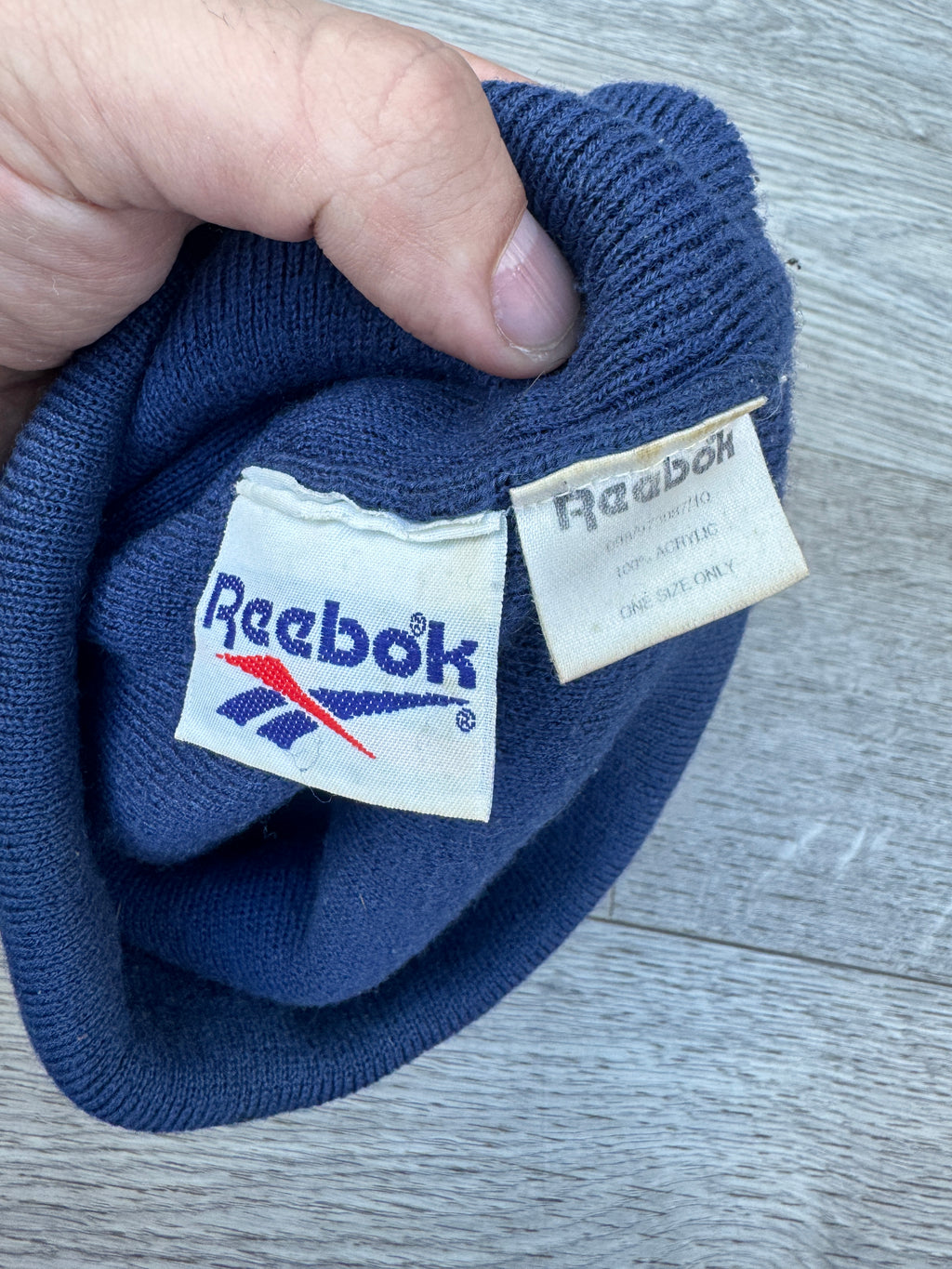 Reebok Vintage Beanie Hat Blue Yellow Embroidered Logo Cuffed