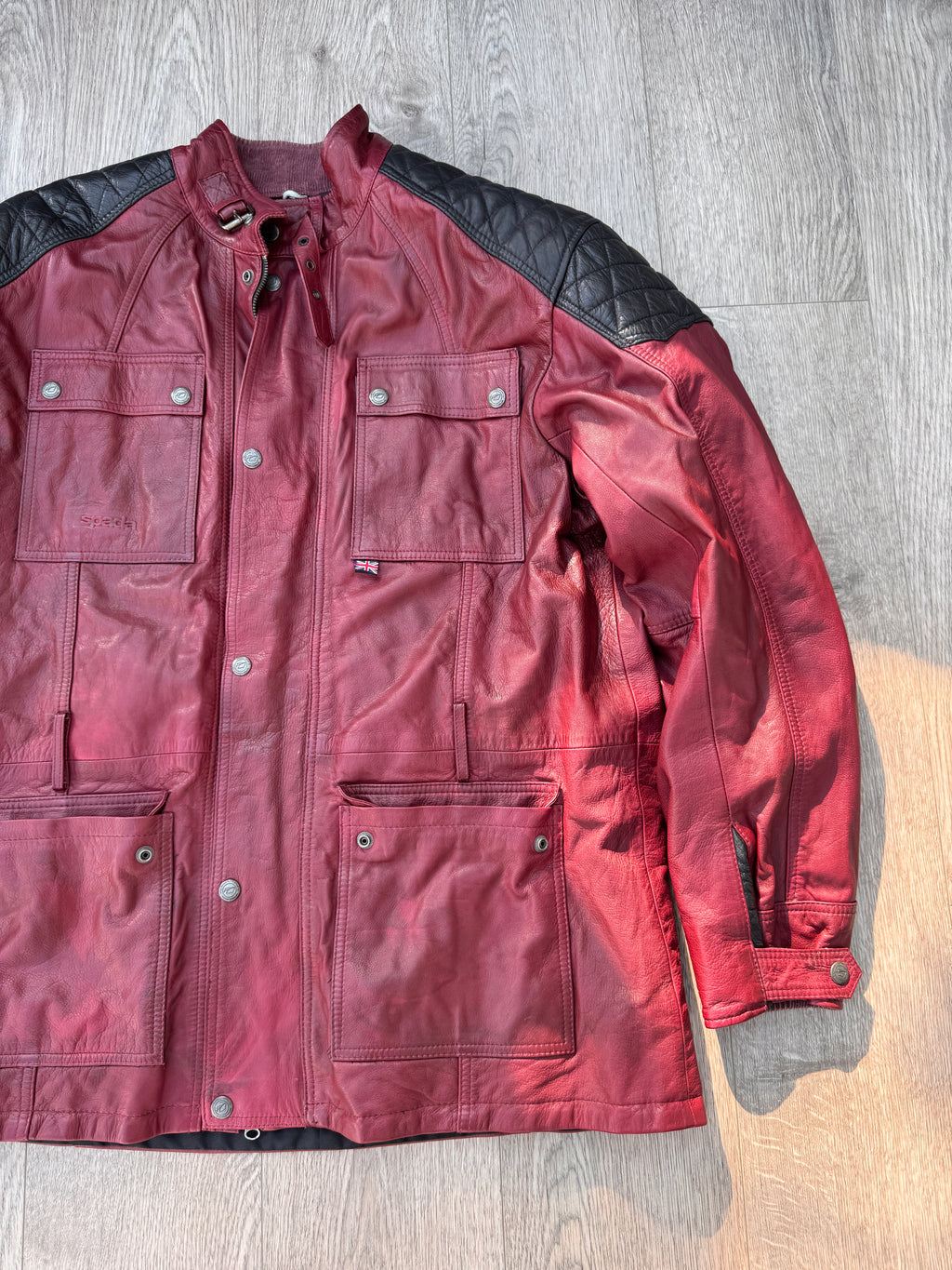 Spada Mens Leather Motorcycle Jacket Red Black Biker Cafe Racer Touring Size 2XL