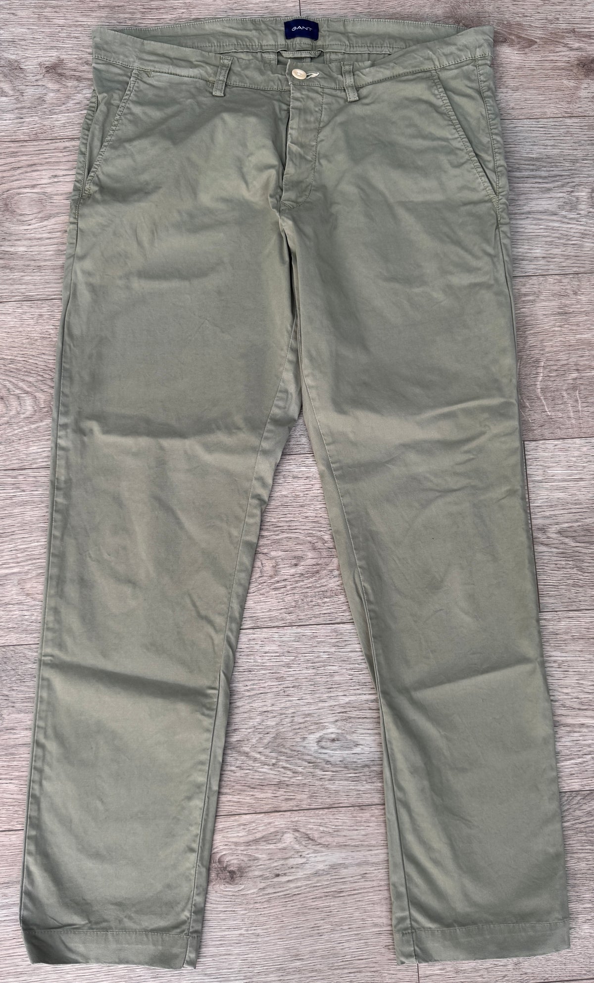 GANT Mens Chino Trousers W34 L32 Slim Fit Olive Green Khaki Cotton