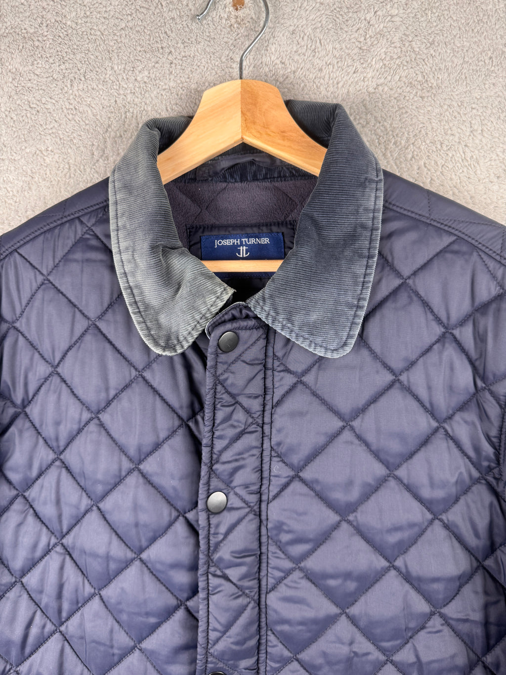Joseph Turner Mens Medium Navy Blue Quilted Jacket Fleece Lined Country Coat