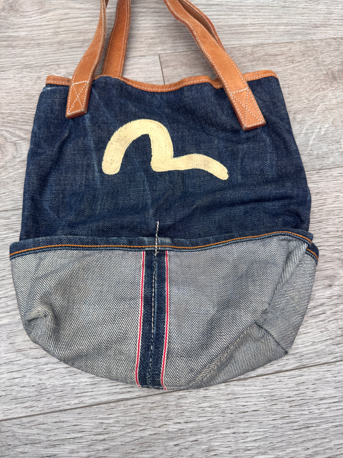 Evisu Denim Tote Bag Made In Italy Selvedge Seagull Logo Shopper Handbag