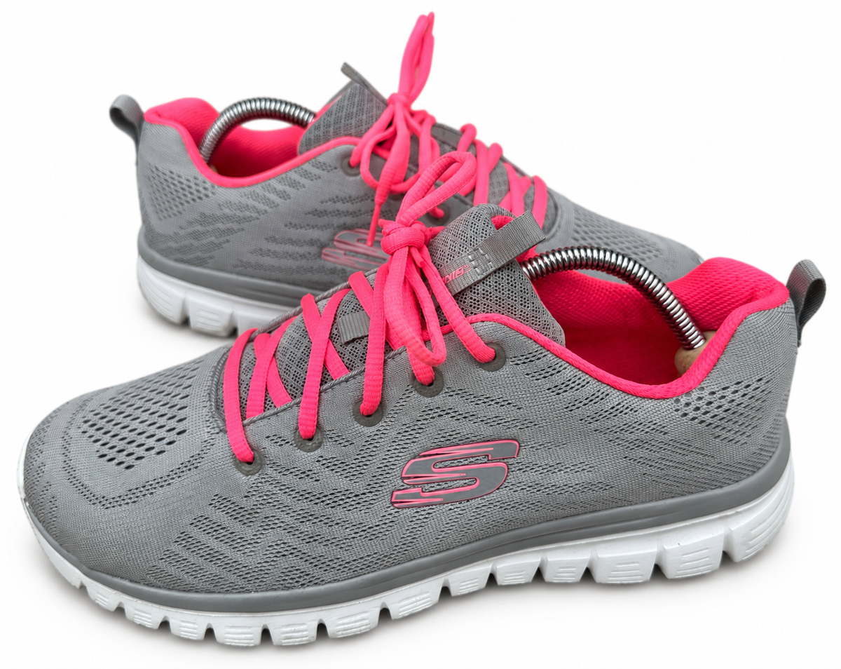 Skechers Womens Trainers UK 8 Grey Pink Memory Foam Lightweight