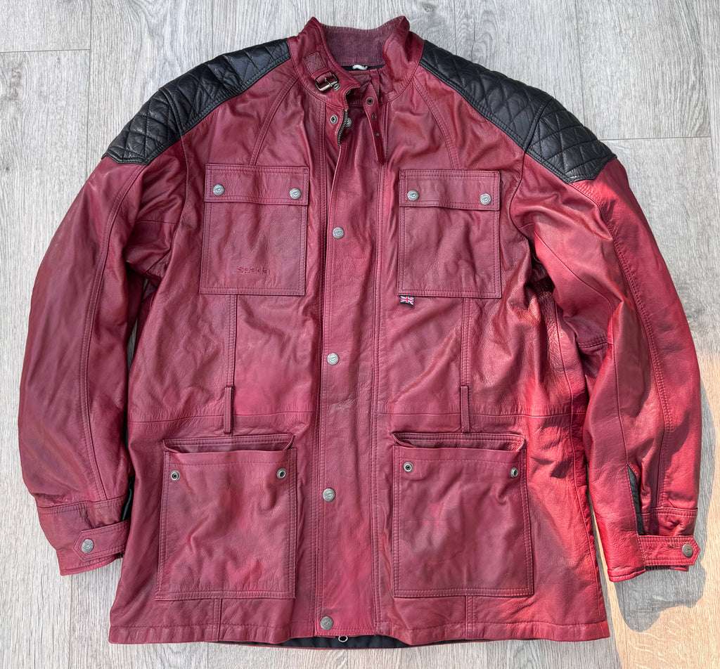 Spada Mens Leather Motorcycle Jacket Red Black Biker Cafe Racer Touring Size 2XL