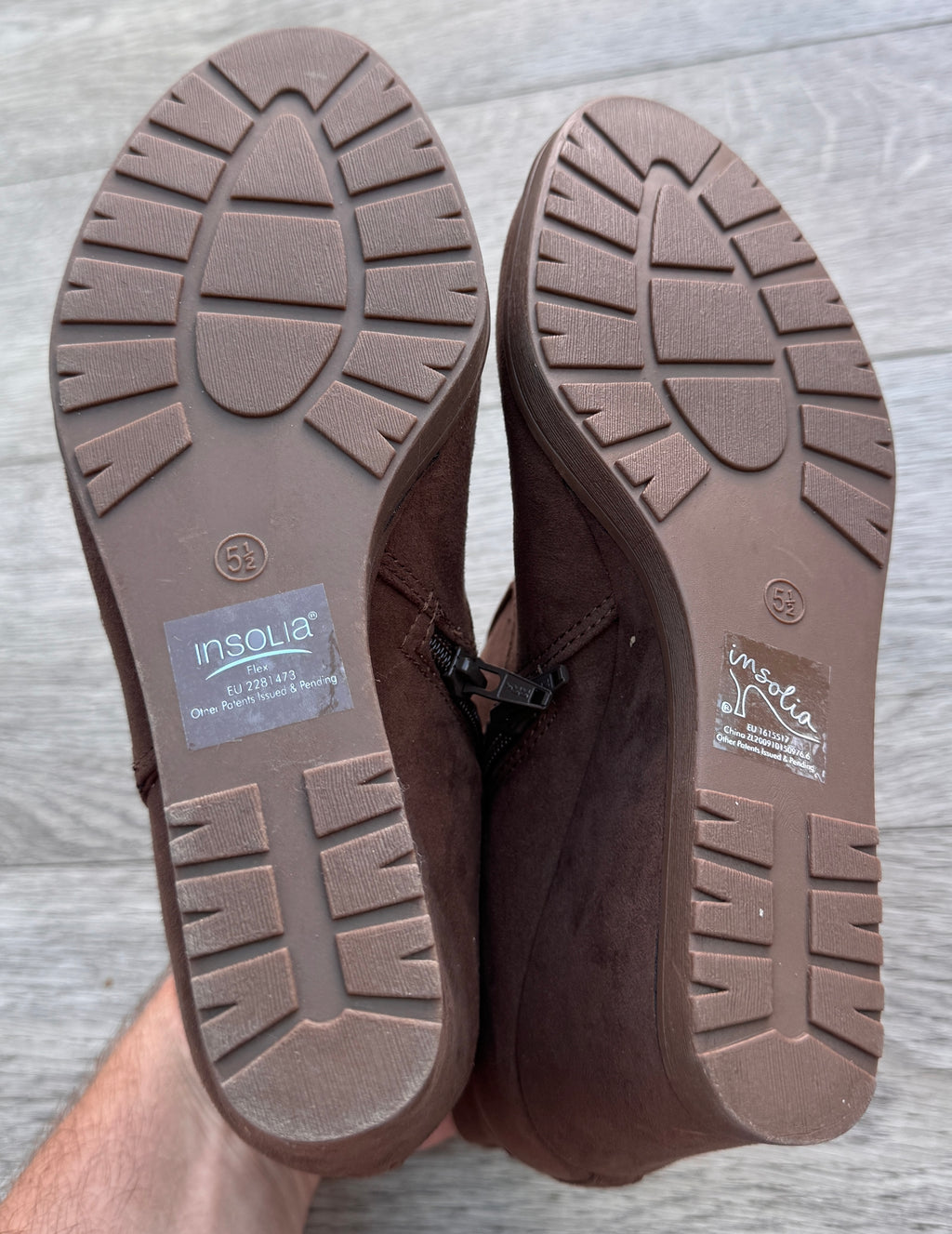 M&S Womens Brown Suede Look Wedge Ankle Boots Wide Fit UK 5.5 Insolia