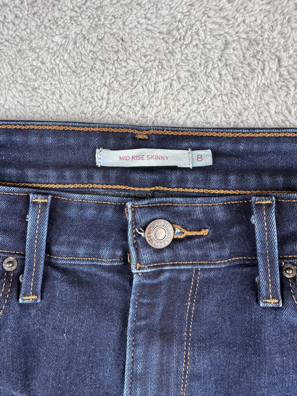 Levis Womens Jeans W29 L34 UK 8L Blue Mid Rise Skinny Stretch Denim