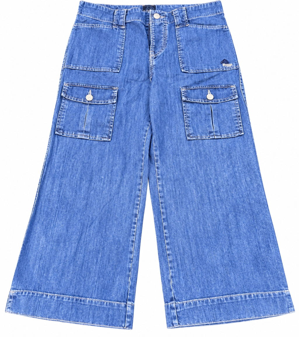 Banana Moon Womens Jeans Size 40 Blue Denim Cargo Wide Leg Y2K Cropped