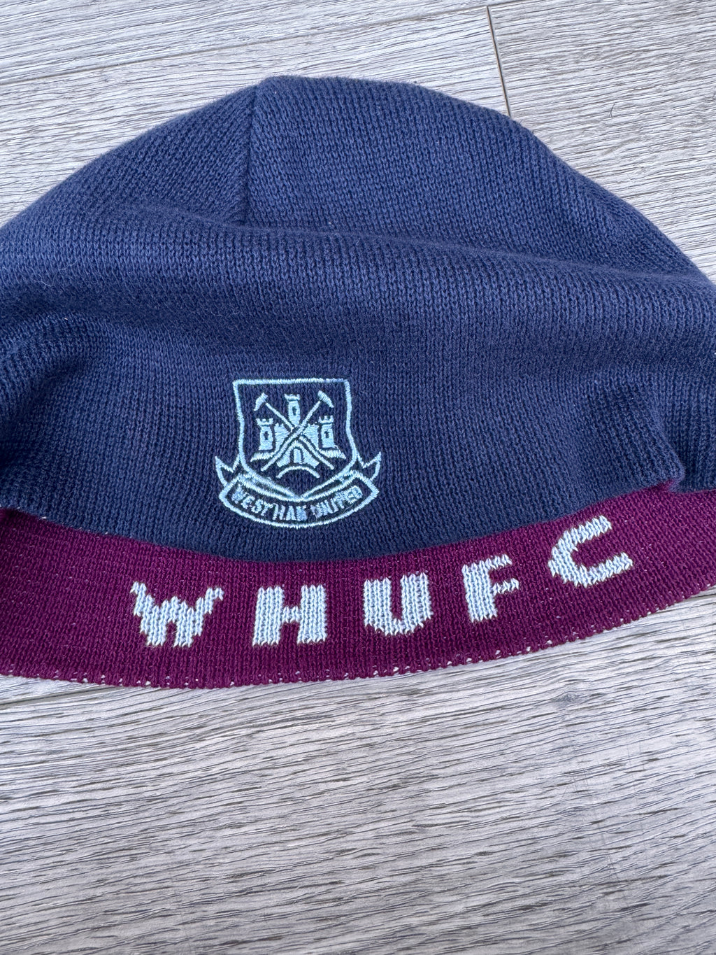 West Ham United FC Beanie Hat Navy Blue Claret Reversible Football