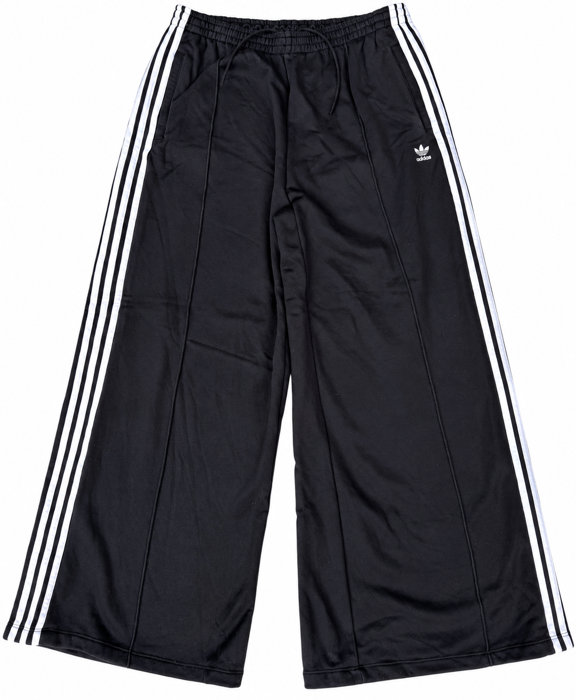 Adidas Originals Womens XL Black White 3 Stripe Wide Leg Track Pants Joggers