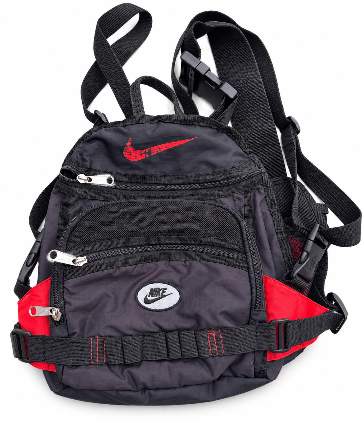 Vintage Nike Backpack Black Red 90s Y2K Rucksack Utility Hiking Sports