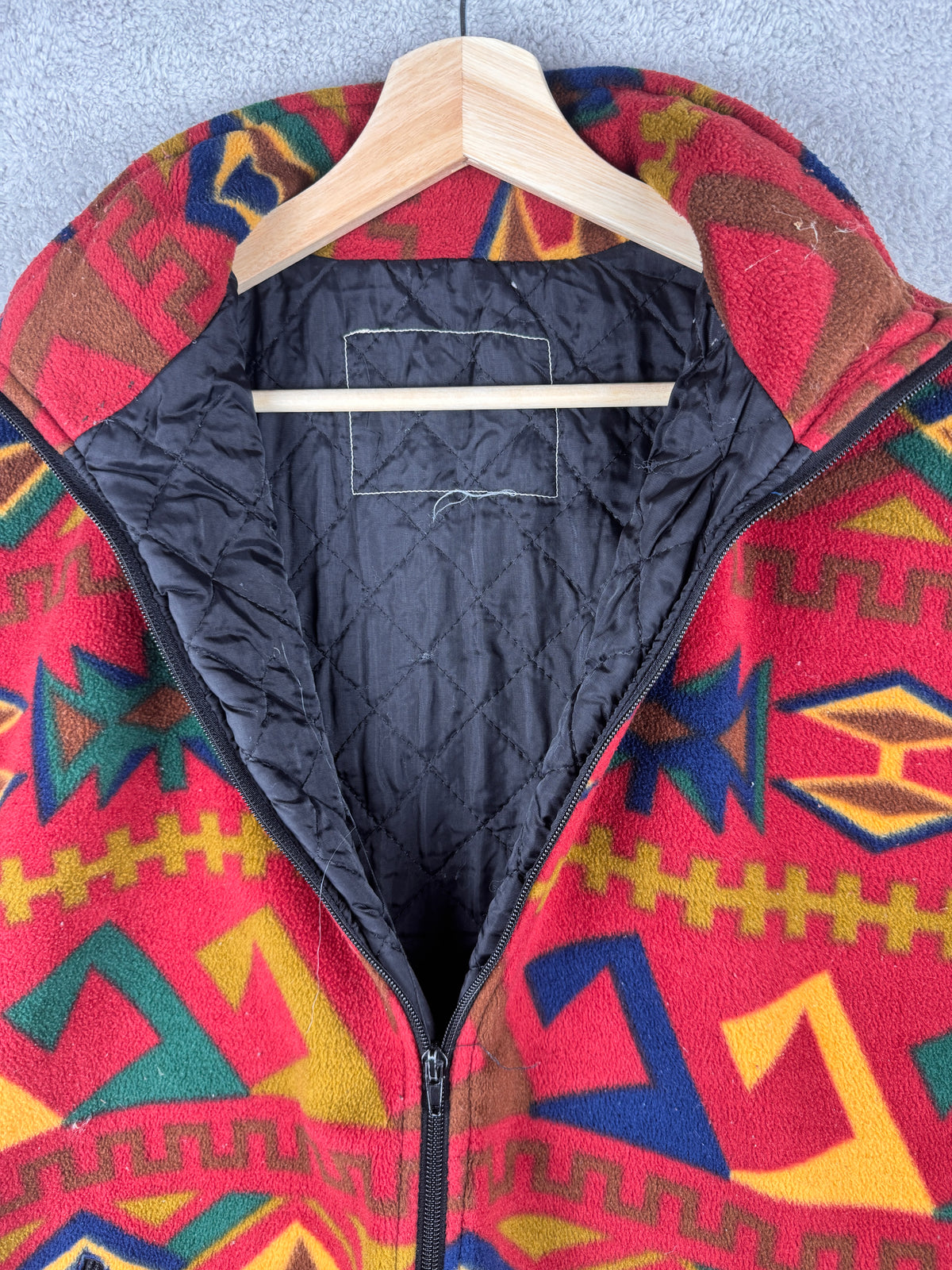 GEBO Vintage Fleece Jacket Mens XL Red Aztec Geometric Full Zip