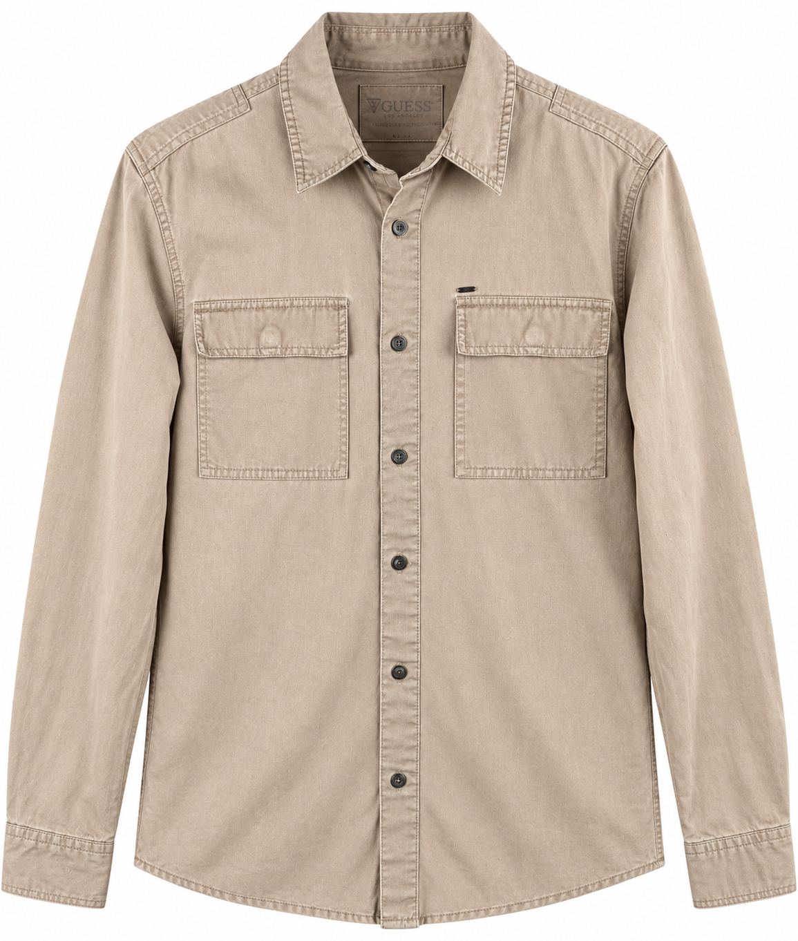 Guess Mens Beige Utility Overshirt Shirt Long Sleeve Workwear Size Medium