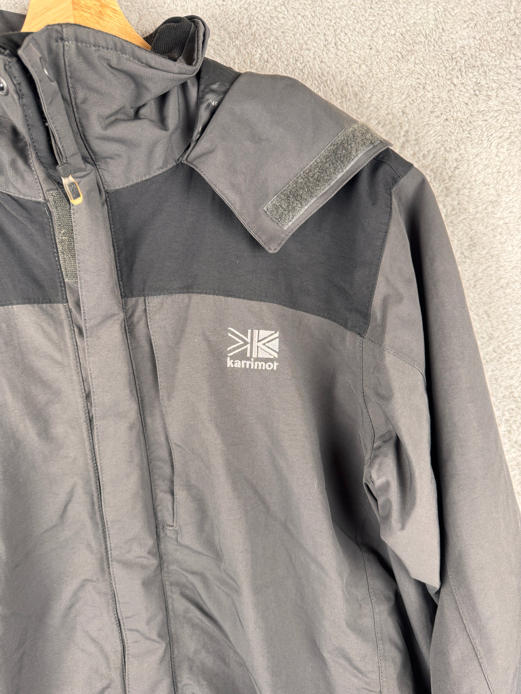 Karrimor Mens Waterproof Jacket Small Grey Black Hooded Outdoor Hiking Coat