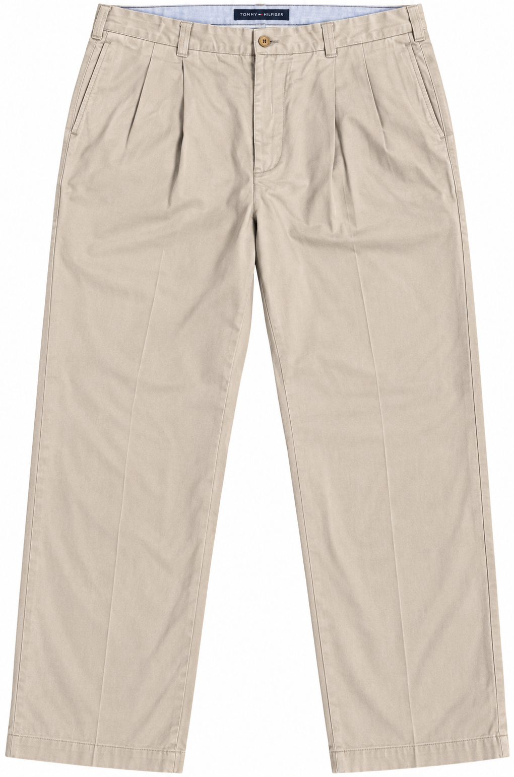 Tommy Hilfiger Mens Beige Chino Trousers W40 L32 Pleated Straight Leg