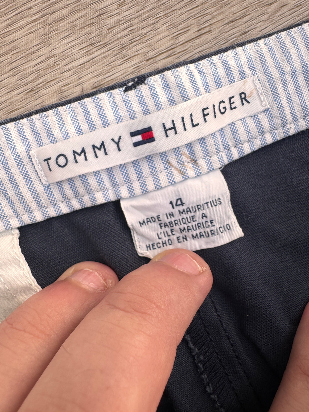 Tommy Hilfiger Womens Navy Chino Trousers Size 14 Pleated Straight Wide Leg