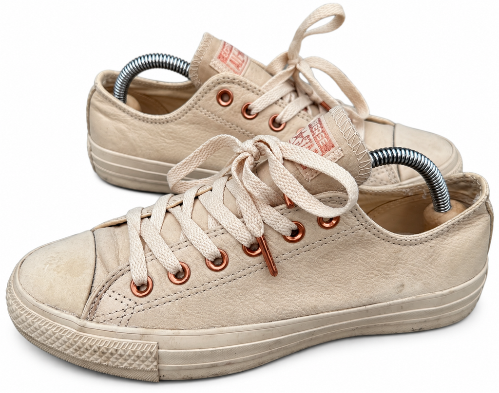 Converse All Star Womens UK 6 Cream Leather Rose Gold Low Top Trainers