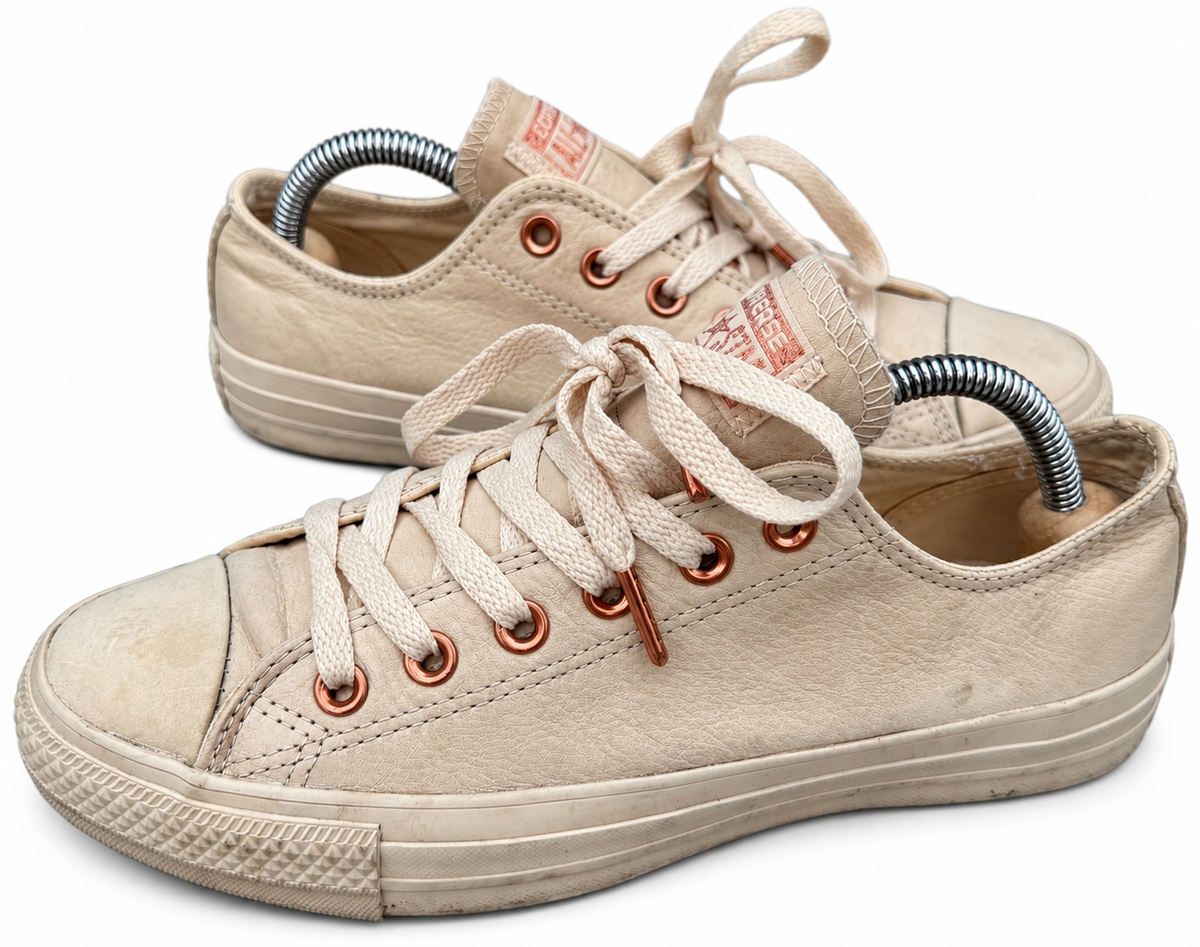 Converse All Star Womens UK 6 Cream Leather Rose Gold Low Top Trainers