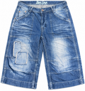 Mens W34 Baggy Denim Jorts Y2K Skater Patchwork Long Shorts Blue