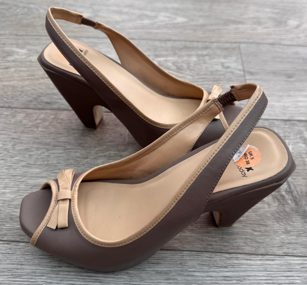 Bronx So Today Womens Heels UK 5 EU 38 Brown Beige Peep Toe Slingback