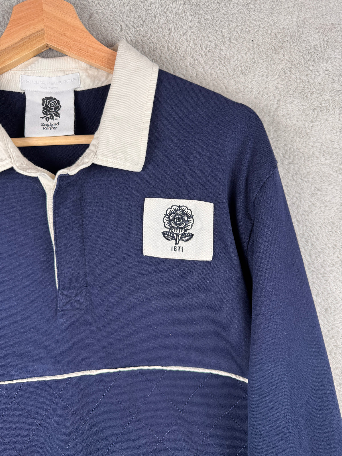 England Rugby RFU Mens 2XL Navy Long Sleeve Rugby Shirt 1871 Rose Retro
